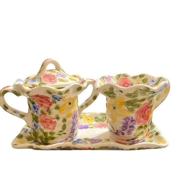 Jardine tabletops unlimited 3 piece hand painted ceramic sugar and cream… - Picture 10 of 11